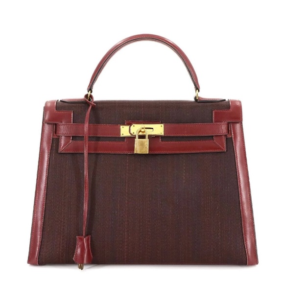 Authentic vintage 1978 HERMES KELLY 32 burgundy rouge calf crinoline satchel - Picture 1 of 11